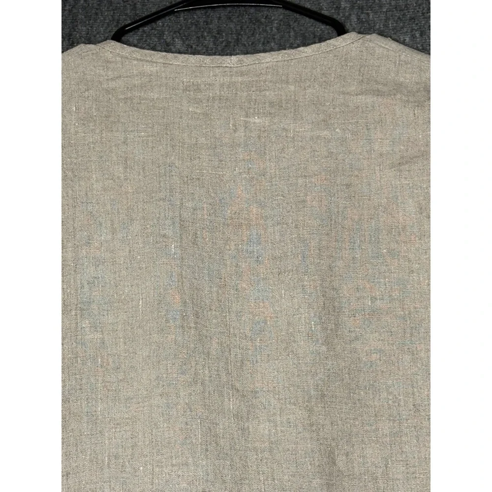 FLAX Womens 100% Linen V-Neck 3/4 Sleeve Tunic Top Oatmeal Beige Size P